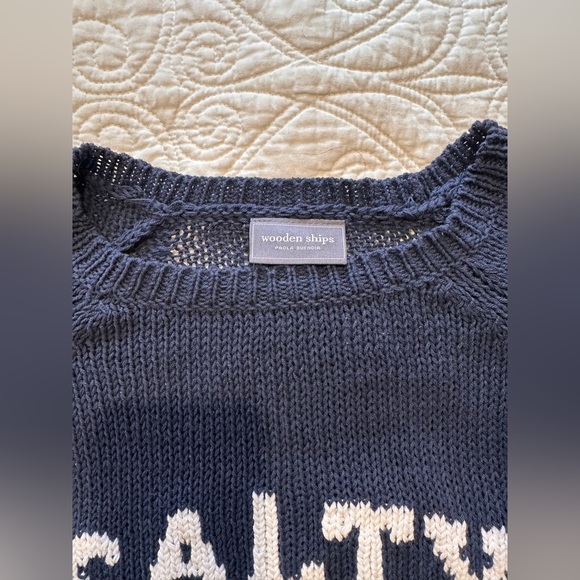 Wooden Ships size XS ‘SALTY’ navy and white cotton/acrylic crew neck sweater. - Picture 8 of 8